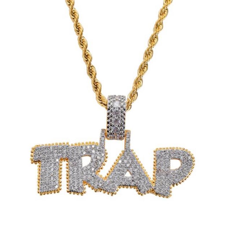 Dây chuyền kim cương Vòng cổ Thiết kế TRAP Thư Mặt dây chuyền Hip Hop Vòng cổ Trang sức