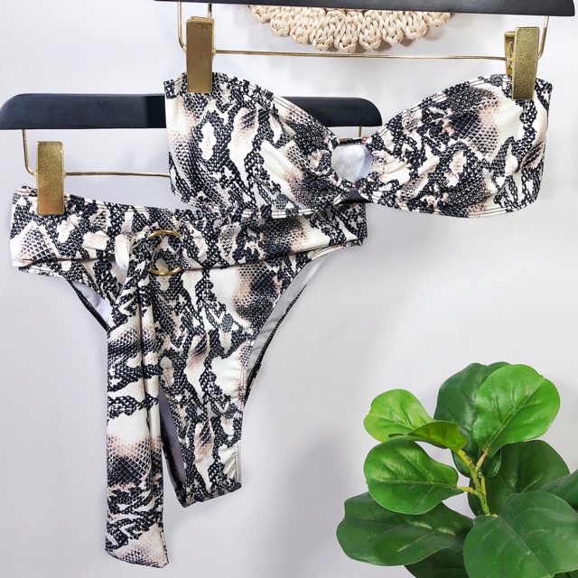 [BKN676] &lt;ÂU&gt; SET BIKINI QUÂY KHUY NGỰC ĐEN/LOANG (CẠP CAO)