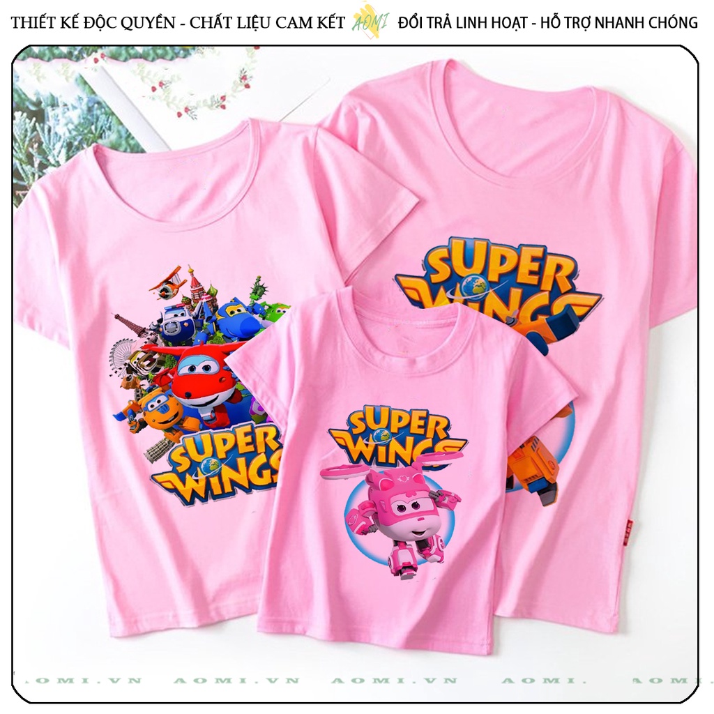 ÁO THUN đội bay supper wing UNISEX PHÔNG HỒNG TAY NGẮN NAM NỮ GIA ĐÌNH CẶP ĐÔI SIZE TRẺ EM BÉ TRAI GÁI AOMIVN