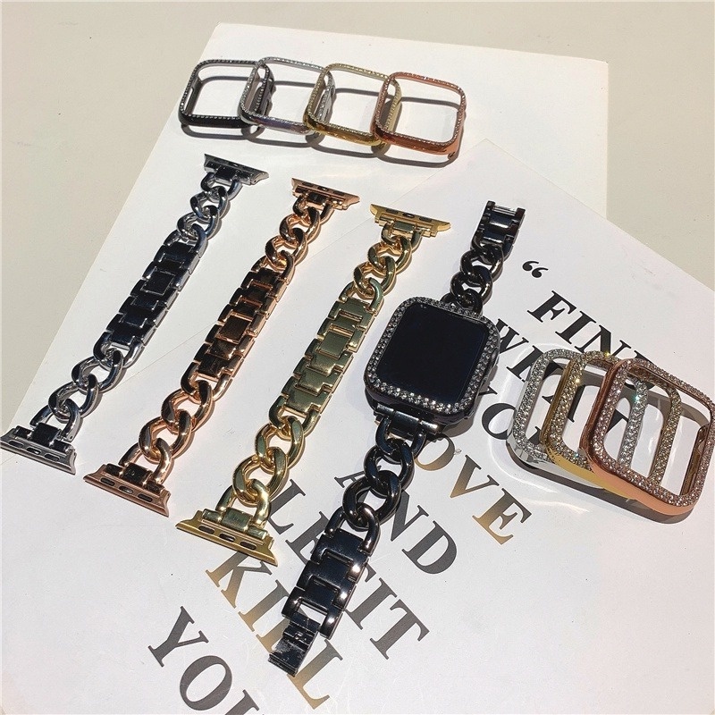Ốp Bảo Vệ Mặt Đồng Hồ Đính Kim Cương Cho Apple Watch Series 7 6 SE 5 4 45mm 41mm 40mm 44mm 38MM 42MM