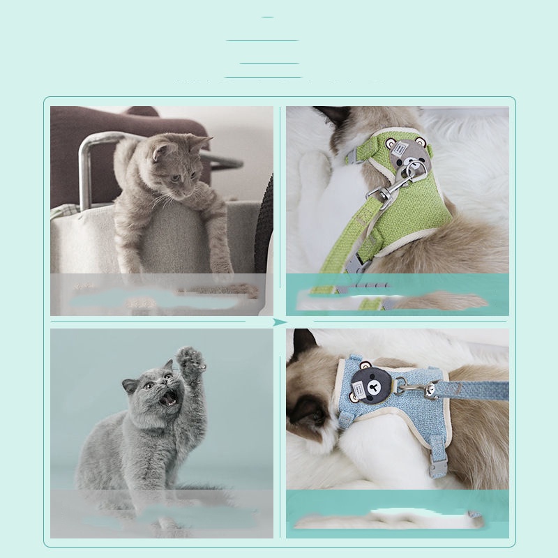 Dây Dắt Chó Mèo Yếm Lưng Body Hoạt Hình Mặt Mèo Dây Dẫn Cho Thú Cưng #C53