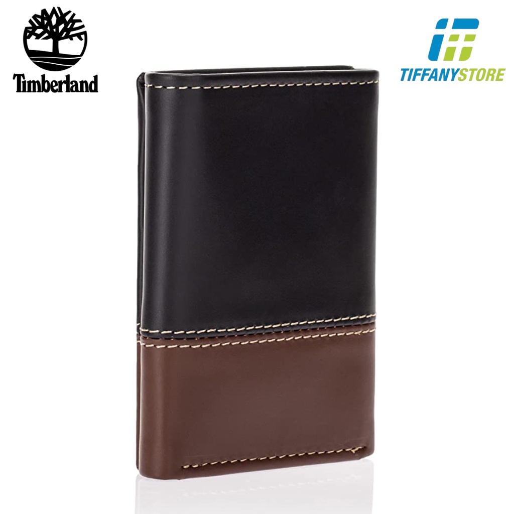 Ví nam Timberland Men's Leather Trifold Wallet With ID Window, Black/Brown