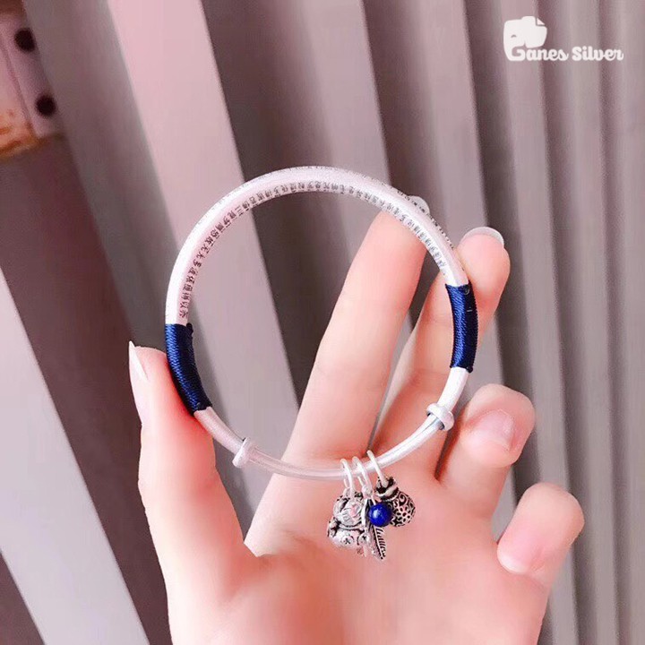 Kiềng Tay Bạc Thái Nữ Khắc Bát Nhã Tâm Kinh Mèo Thần Tài-Ganes Silver