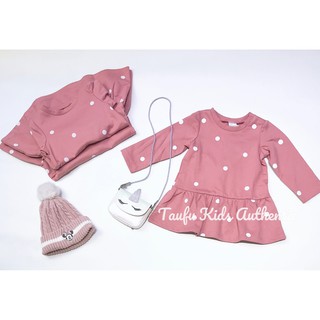 Váy nỉ hồng chấm bi bé gái HM H&M Auth Sz 6m đến 4Y