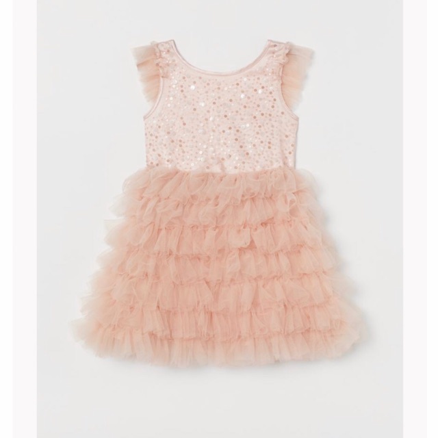 Đầm H&M - Đầm Vải Tuyn Hồng Sequin Size (8Y-10Y) - H&M JP