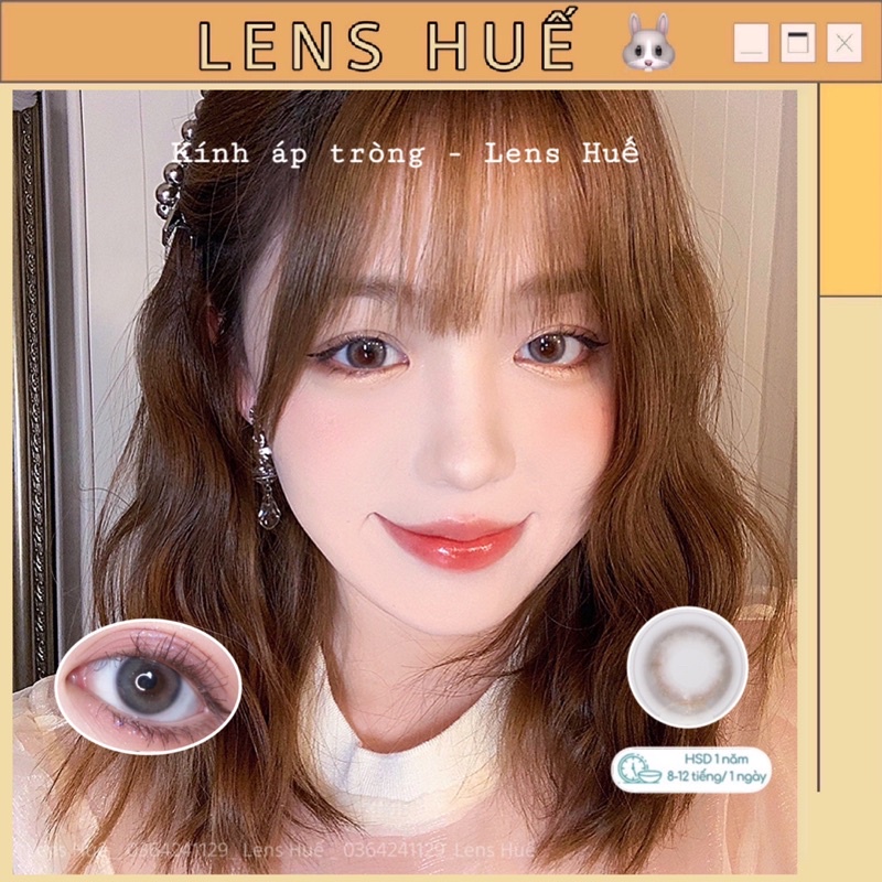 Lens Xám pha tím nhẹ có nhũ 0 độ - xám tone Tây nhẹ hợp make up - Lens Huế