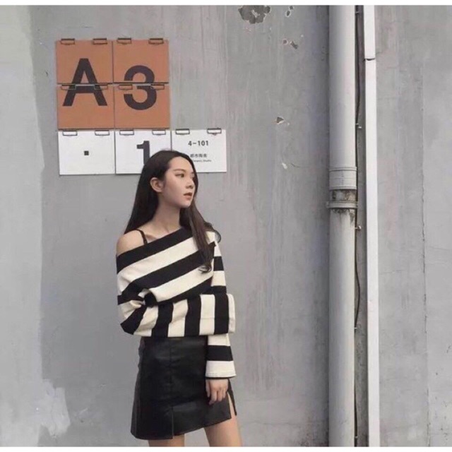 Áo sọc kẻ lệch vai  bao đẹp
