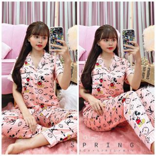 🍒🍒 bộ pijama mặc nhà lụa gấm cao cấp hoạ tiết chuột mickey🍒🍒