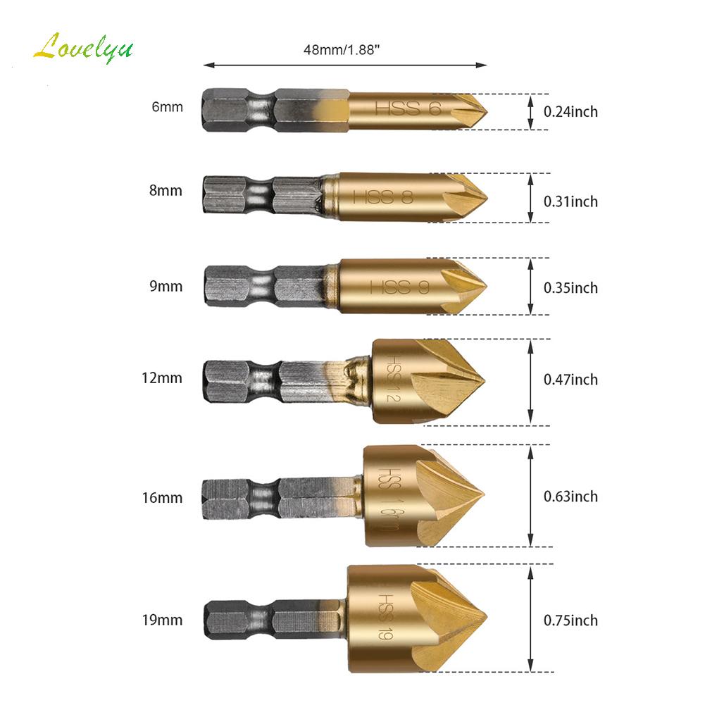 Bộ 6 Dụng Cụ Vát Cạnh 5 Sáo Bằng Thép Tốc Độ Cao Chamfer