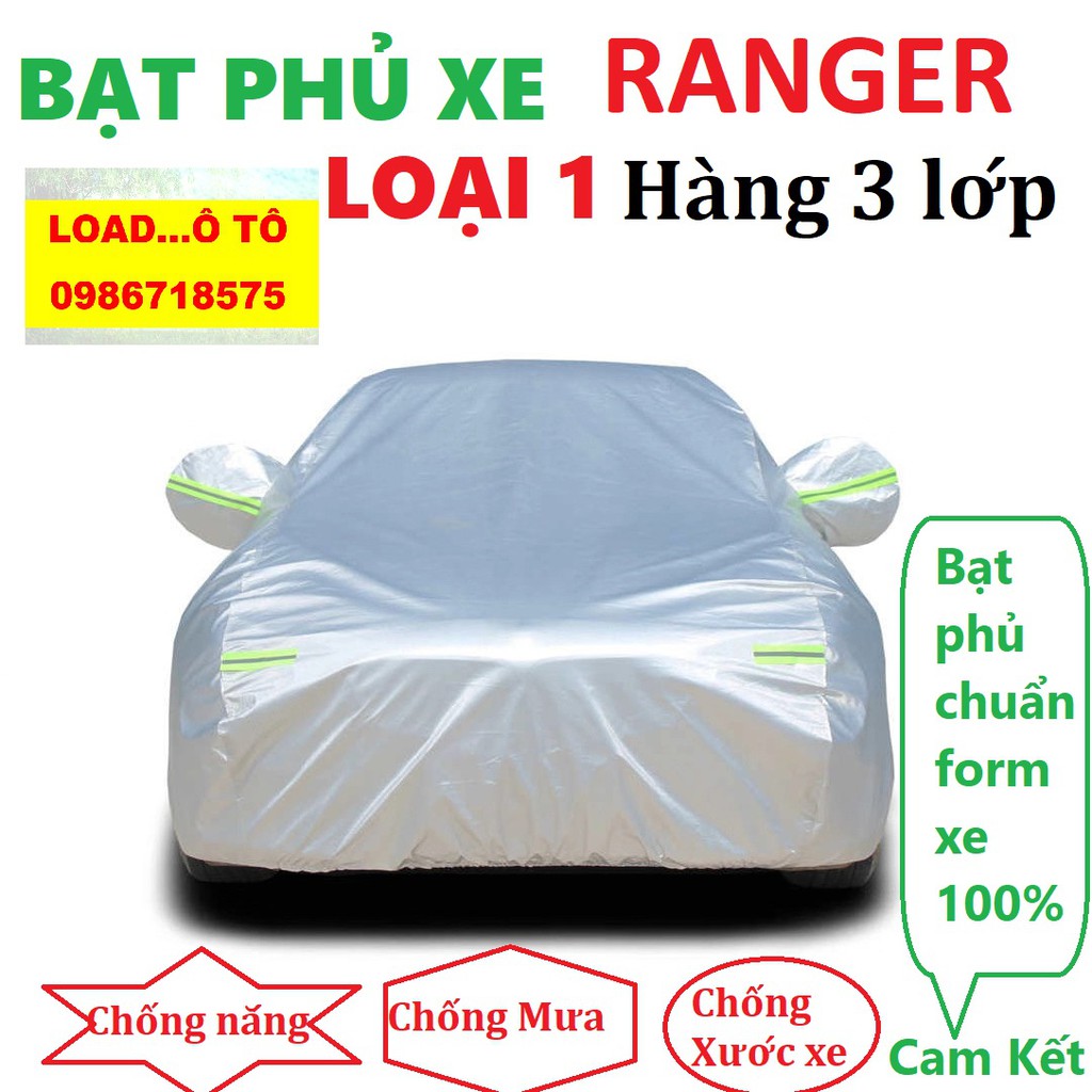 Bạt Phủ Ô Tô FORD RANGER CAO CẤP 3 LỚP Tráng Bạc Cách Nhiệt, Chống Nước, Chống Trộm Gương