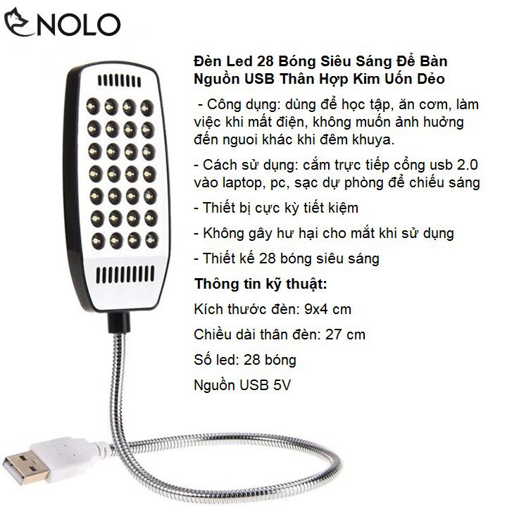 ❤ Đèn Led 28 Bóng Siêu Sáng Để Bàn Nguồn USB Thân Hợp Kim Uốn Dẻo .