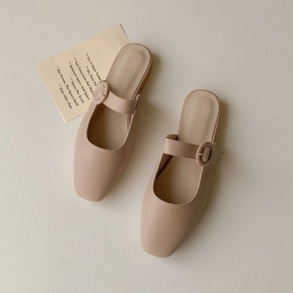 Giày sục da nữ quai ngang mũi vuông thời trang