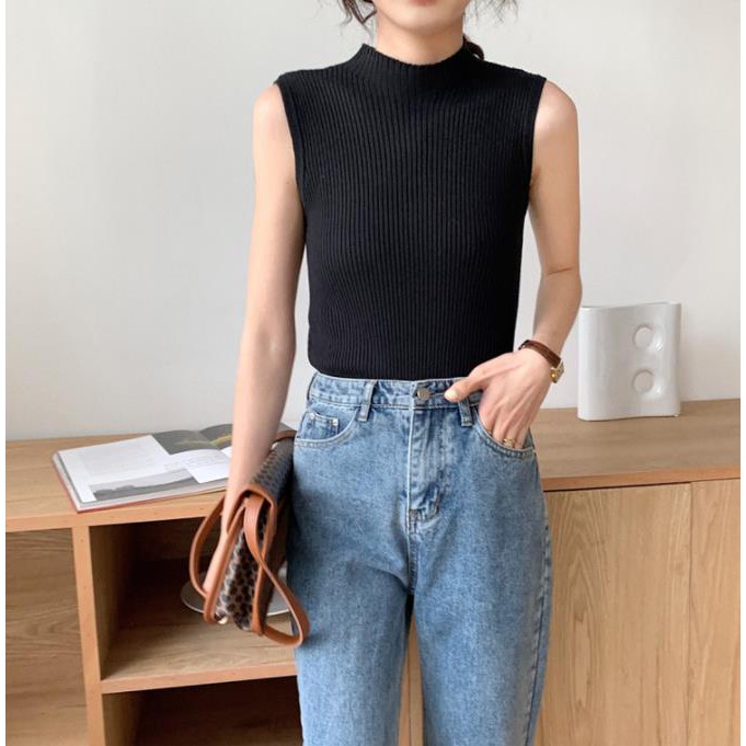 Áo dệt kim không tay phong cách retro Hong Kong cho nữ