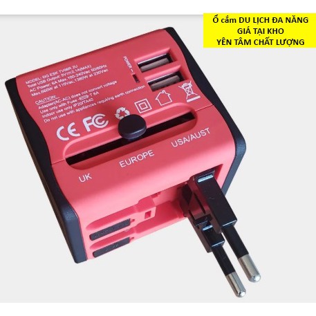 Ổ cắm du lịch Điện Quang ĐQ ESK TV06R 2U ( màu đỏ - 2 cổng USB )