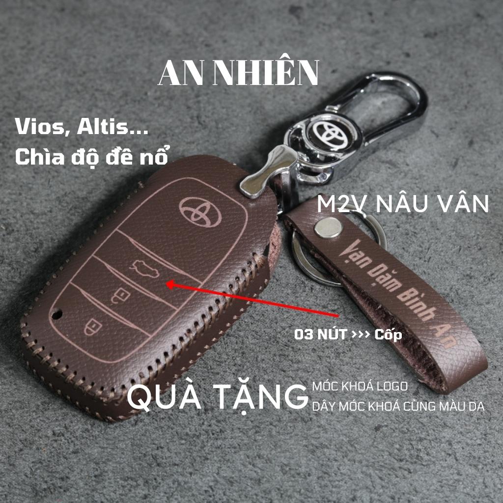 Bao da móc khoá bọc ốp chìa khóa xe ô tô Toyota Altis, Vios, Chìa độ đề nổ, da bò, nhiều màu, khâu thủ công To8