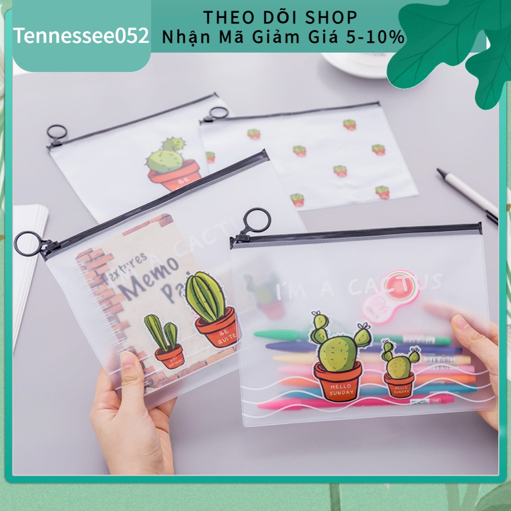 Túi đựng bút trong suốt PVC thời trang họa tiết dễ thương có dây kéo sức chứa lớn