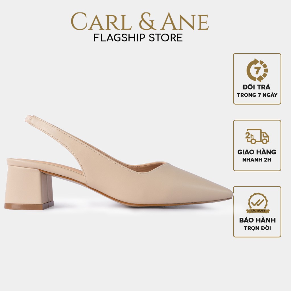 Carl &amp; Ane- Giày cao gót bít mũi phối dây kiểu dáng Hàn Quốc cao 5cm màu nude _ CL015