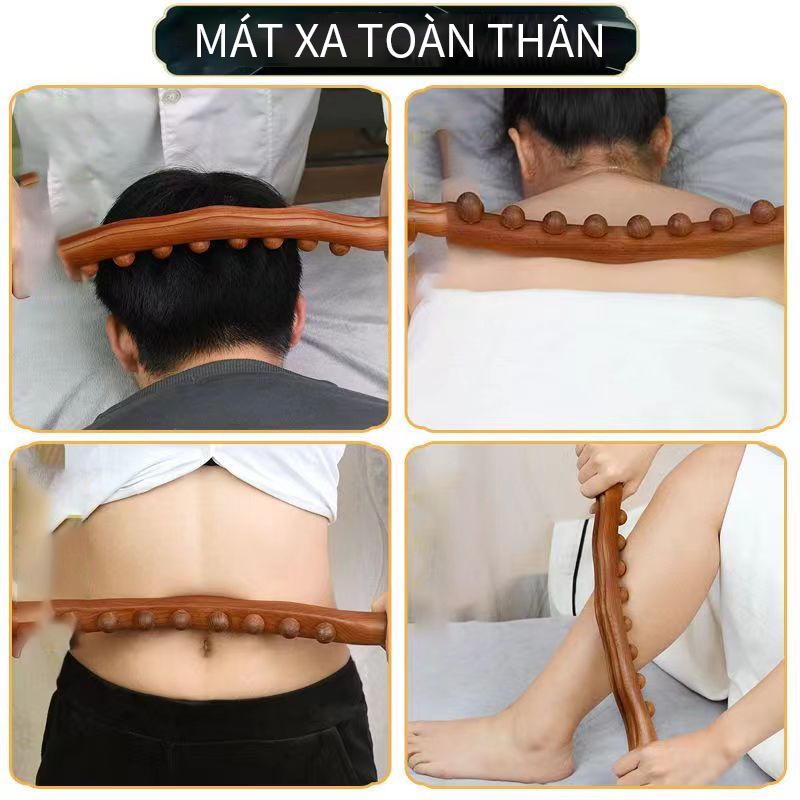 [HCM]53cm Gậy Mát Xa Gua Sha 8 Hạt Bằng Gỗ Carbon Hóa Lưng / Cơ Thể, Gậy Gỗ Giảm Béo-[GM-GSB]