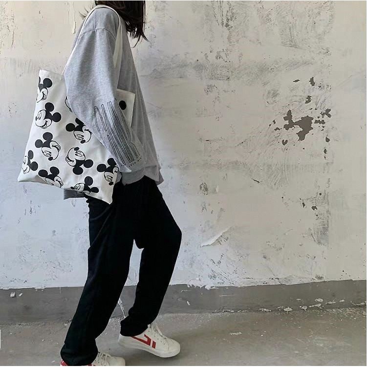 Túi vải unisex CHUỘT MICKEY vải canvas dày dặn đeo vai nam nữ phom to T34