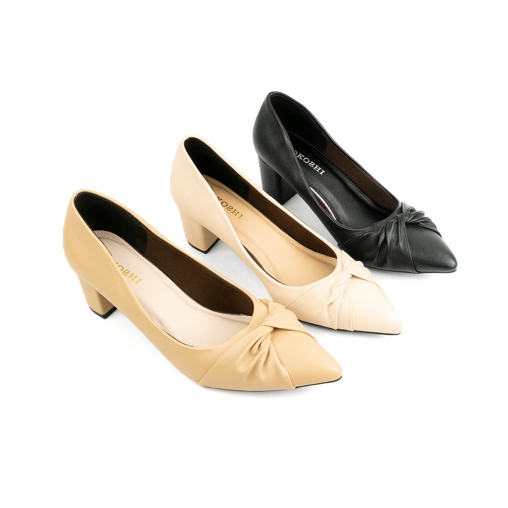 Giày Cao gót Nữ 5cm Gót vuông HANO nơ thắt Da lì mềm Chuẩn Công Sở VNXK hanoshoes