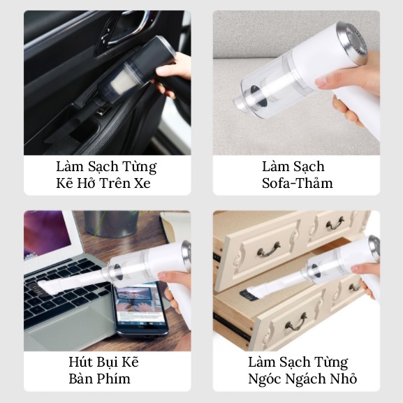 Máy hút bụi cầm tay mini không dây- Máy hút bụi không dây đa năng lực hút siêu mạnh hàng nội địa trung