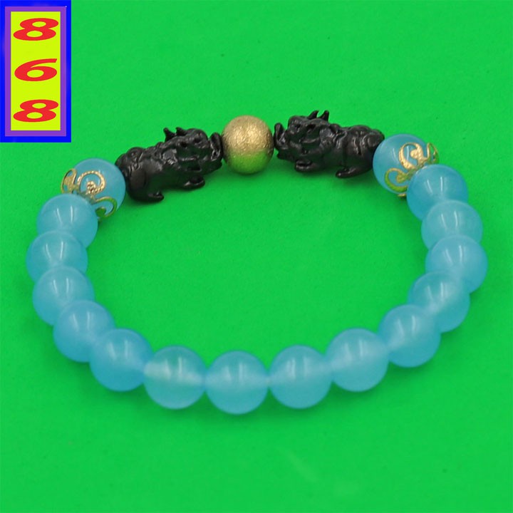 Vòng chuỗi đeo tay TA Xanh Biển 8 ly - Vòng tay Tỳ Hưu Đôi inox đen VTAXBTHHEV8 - hợp mệnh Mộc, mệnh Thủy