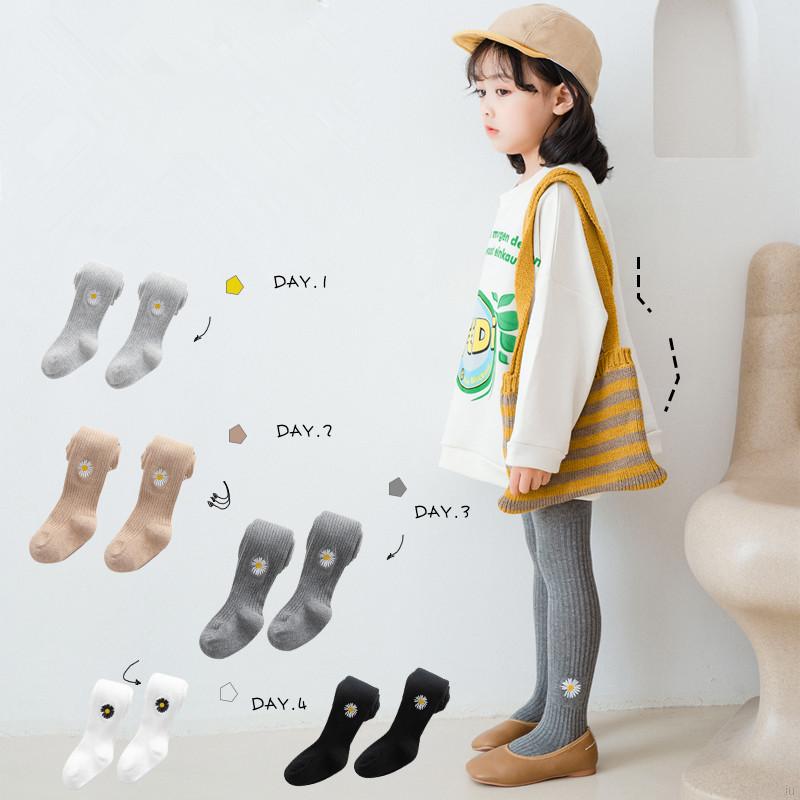 IU Autumn Warm Children Baby Girl Solid Color Embroidered Leggings Kids Casual Elastic Bottoms