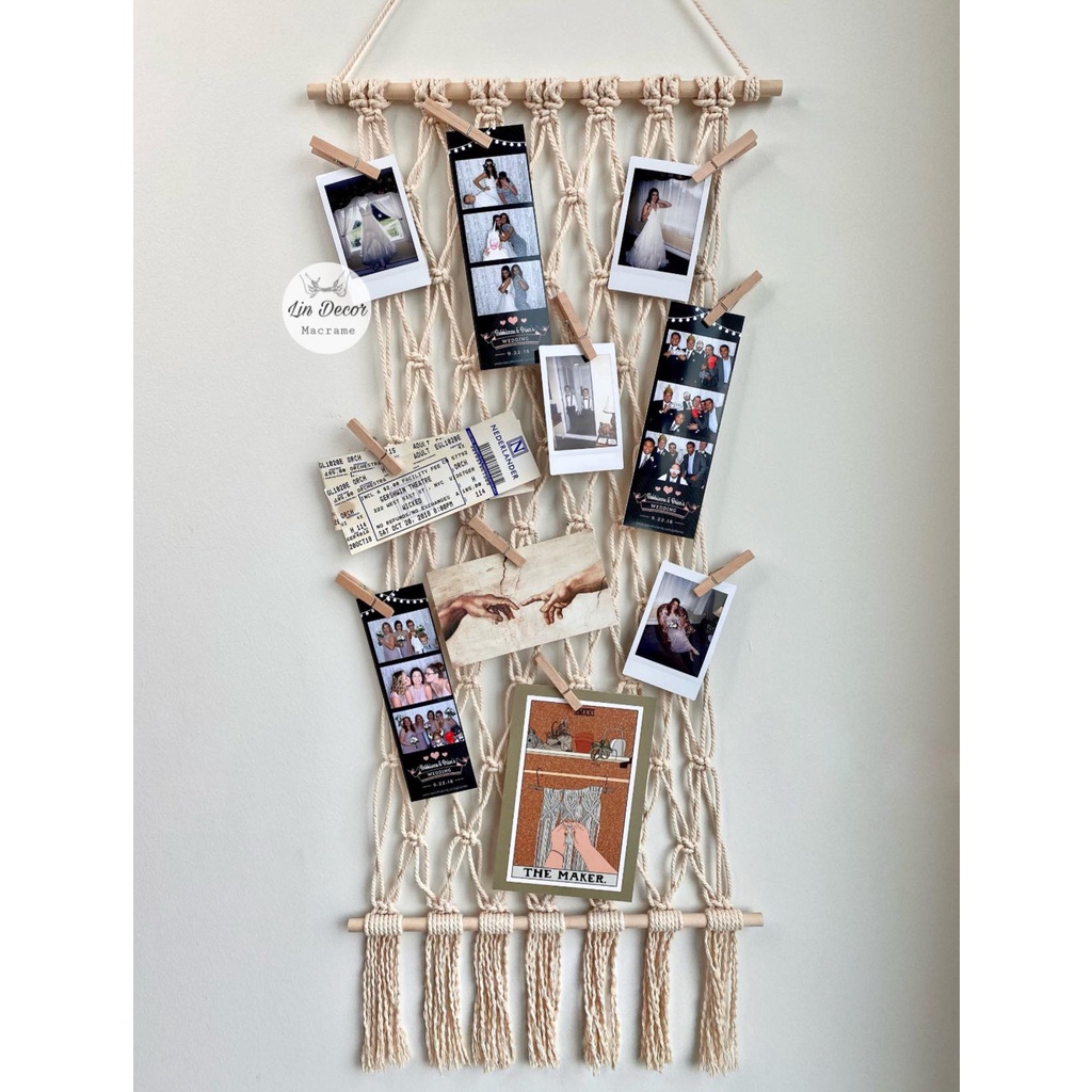 Treo Ảnh Macrame Trang Trí Decor Tặng Kèm 10 Kẹp Gỗ