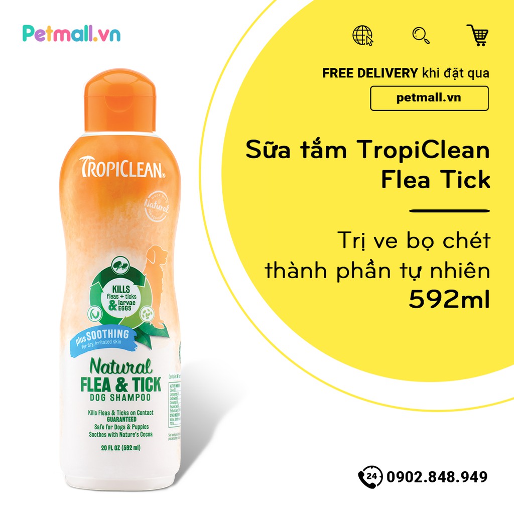 Sữa tắm TropiClean Flea Tick 592ml - Trị ve bọ chét thành phần tự nhiên