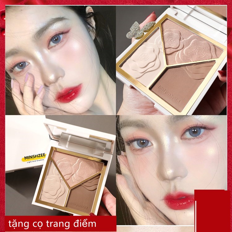 Phấn highlight + tạo khối + má hồng Minshzee kèm cọ trang điểm Nội Địa Trung