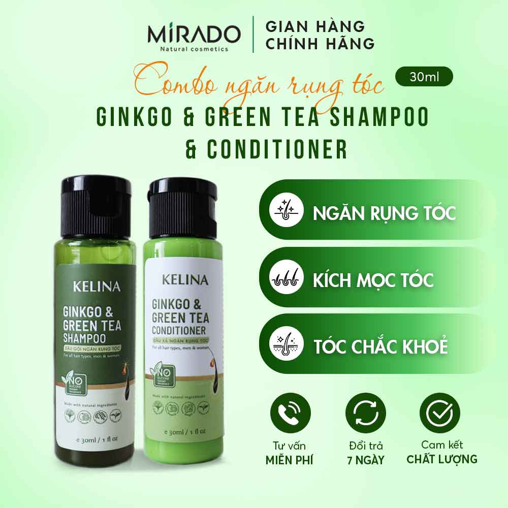 Combo Gội Xả Thảo Dược Kelina Kích Thích Mọc Tóc, Ngăn Gãy Rụng, Phục Hồi Tóc, Dưỡng Tóc Mềm Mượt - Size Mini 30ml