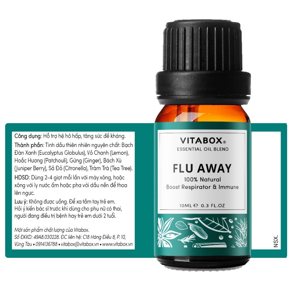 Tinh dầu xông thiên nhiên VITABOX Flu Away – hỗ trợ hô hấp, phòng ngừa cảm cúm, tăng sức đề kháng