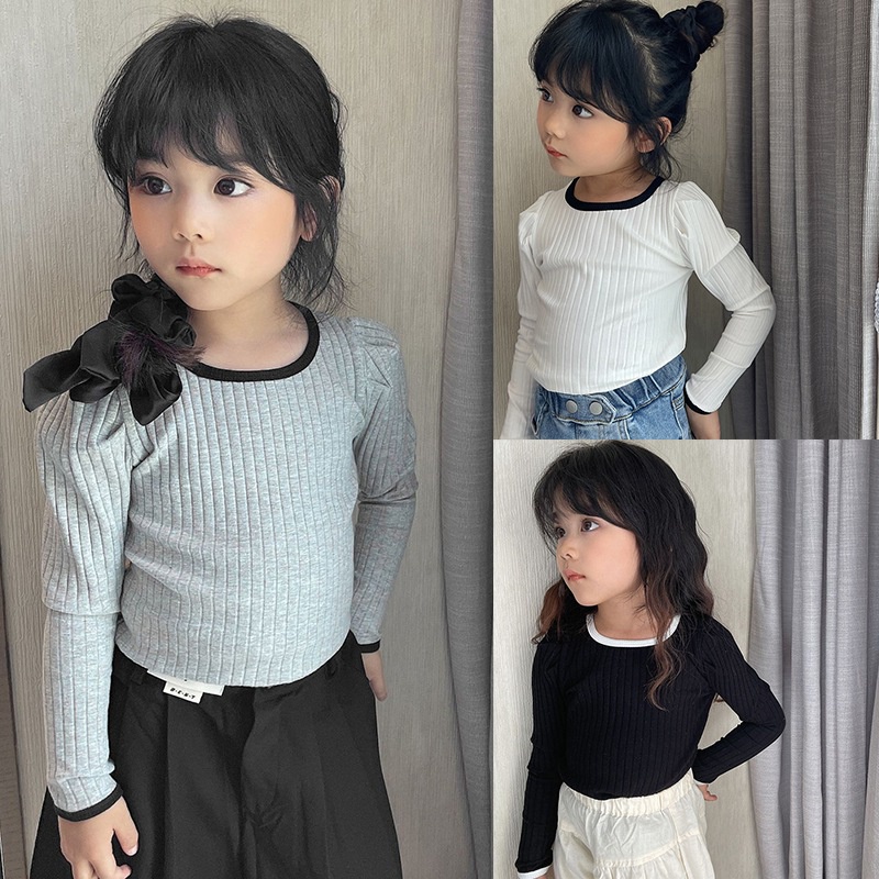 Áo Thun Tay Dài Màu Sắc Thời Trang Hàn Quốc Sành Điệu Cho Bé Gái