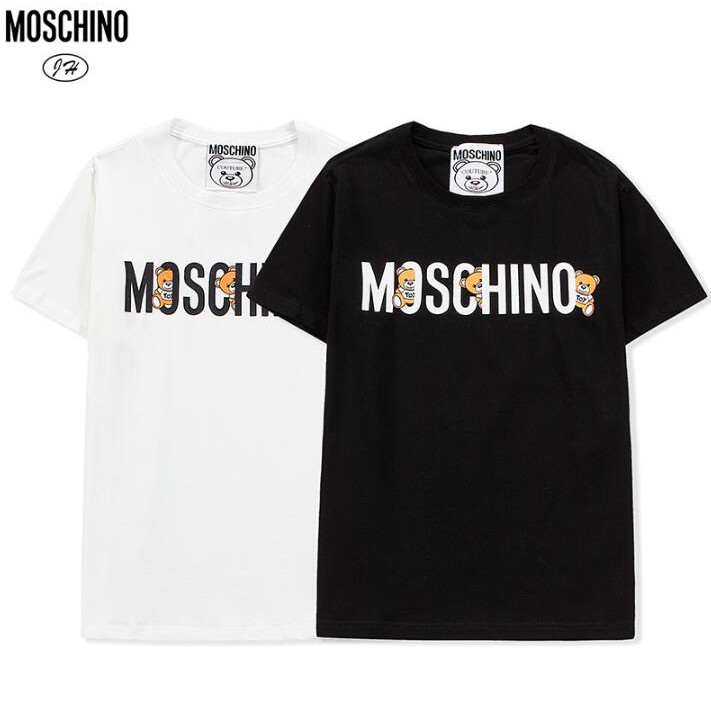 Áo thun chất liệu vải cotton tay ngắn có in chữ moschino
