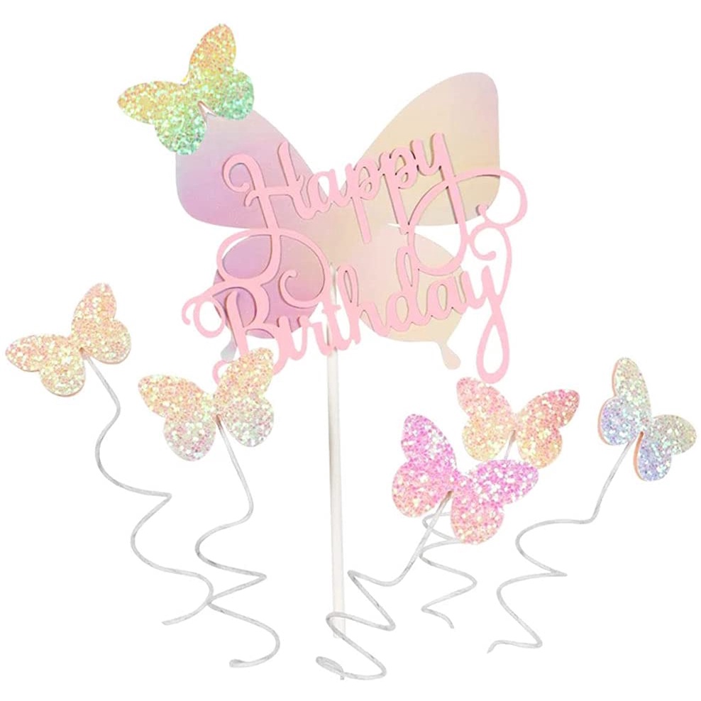 Phụ kiện trang trí bánh kem hình bướm lấp lánh màu gradient