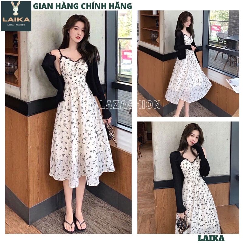 Sét Váy babydoll hoa nhí kèm áo choàng ngoài kiểu dáng hàn quốc ulzzang tiểu thư bánh bèo dễ thương đầm maxi -LAIKA