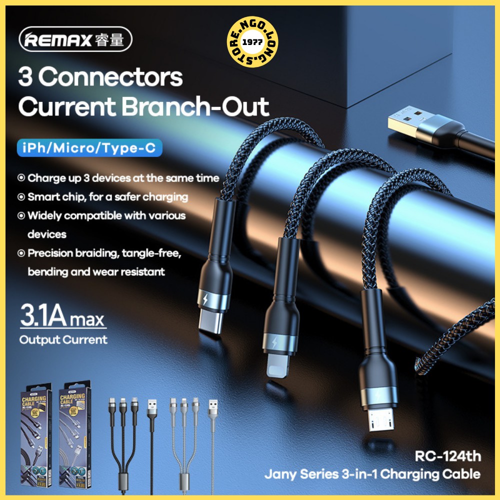 Cáp Sạc Remax 3 Đầu IPHONE - MICRO USB - TYPE C Dây Dù RP-U76