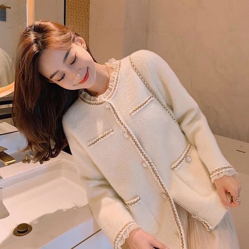 Áo dạ lông mịn cadigan tiểu thư cúc ngọc viền siêu tiểu thư có ảnh thật | BigBuy360 - bigbuy360.vn