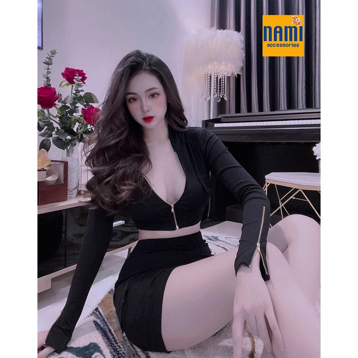 SET THỂ THAO CROPTOP MŨ KHOÁ KÉO KÈM CHÂN VÁY ÔM BODY SEXY QUYẾN RŨ - QANU451