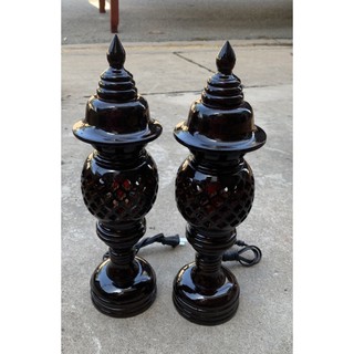 ĐÈN BÀN THỜ - Cặp Đèn tổ ong gỗ 34cm