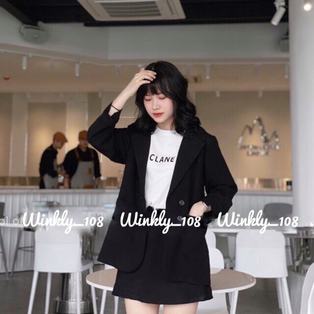 Set áo vest blazer kèm chân váy chữ A có quần trong - Set bộ áo blazer kèm chân váy chữ A
