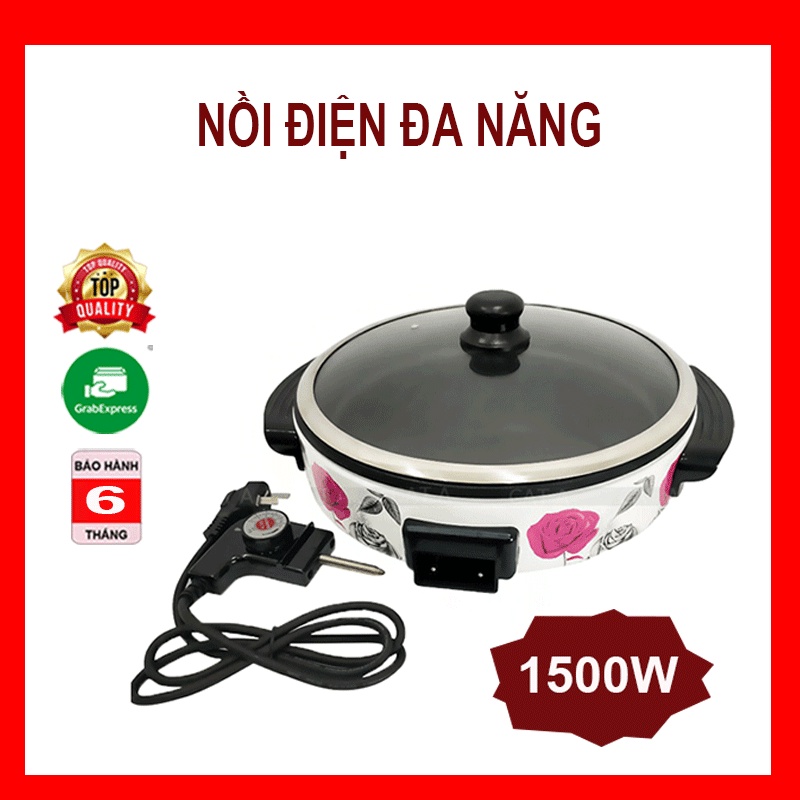 Bếp lẩu nướng đa năng chống dính, nồi nướng điện cao cấp làm PIZZA công suất 1500W