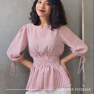 Áo sơ mi kẻ tay lỡ chun eo