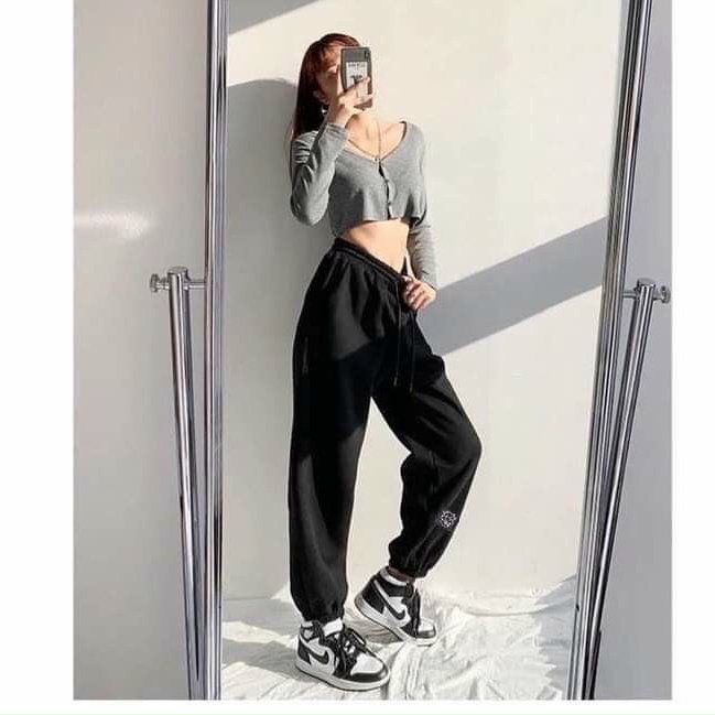 Quần Boom Tăm Logo Icon Bò PEONYB Nữ [FREESHIP]  Jogger thun nỉ mỏng, sweater bo ống năng động cá tính Ulzzang