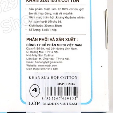 Khăn sữa cho bé cotton Mipbi - Khăn xô Mipbi cho bé 3 lớp, 4 lớp