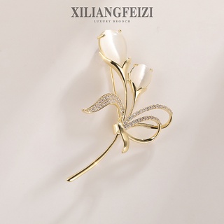 XILIANGFEIZI Trâm Cài Tulip Opal Đính Đá Zircon Ghim Hoa Phụ Kiện Quần Áo Thanh Lịch Quà Tặng Cho Nữ
