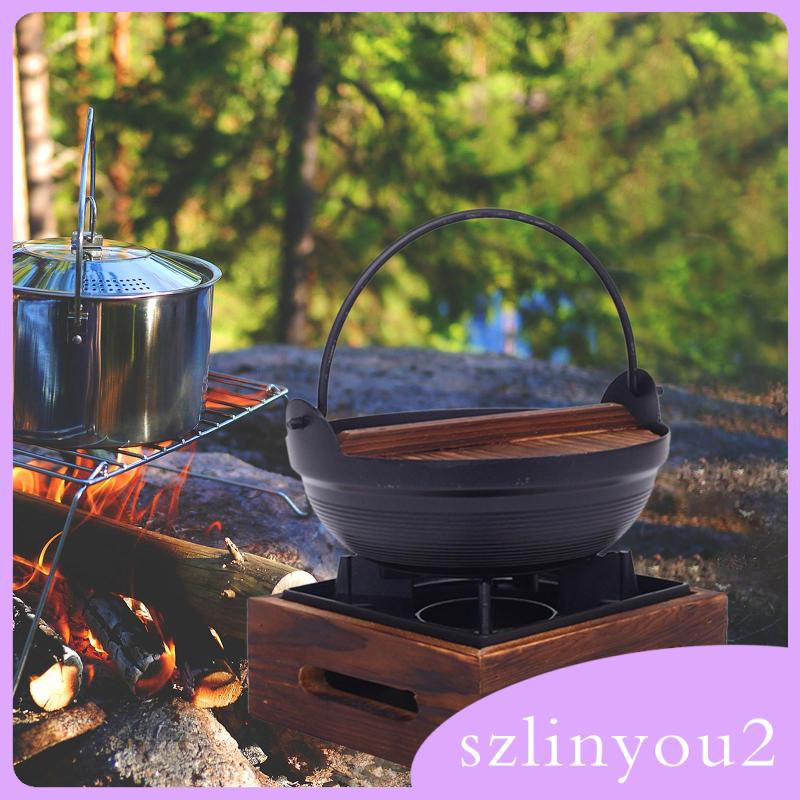 Chảo Gang / Nồi Hầm Sukiyaki Nhật Bản Có Móc Treo Bằng Gỗ szlinyou2