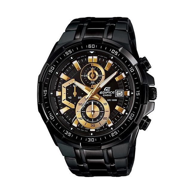 Đồng Hồ Nam Casio EFR 539BK - 1AV - Quartz - Dây Kim Loại ( Dây Đen, Mặt Đen Vàng )