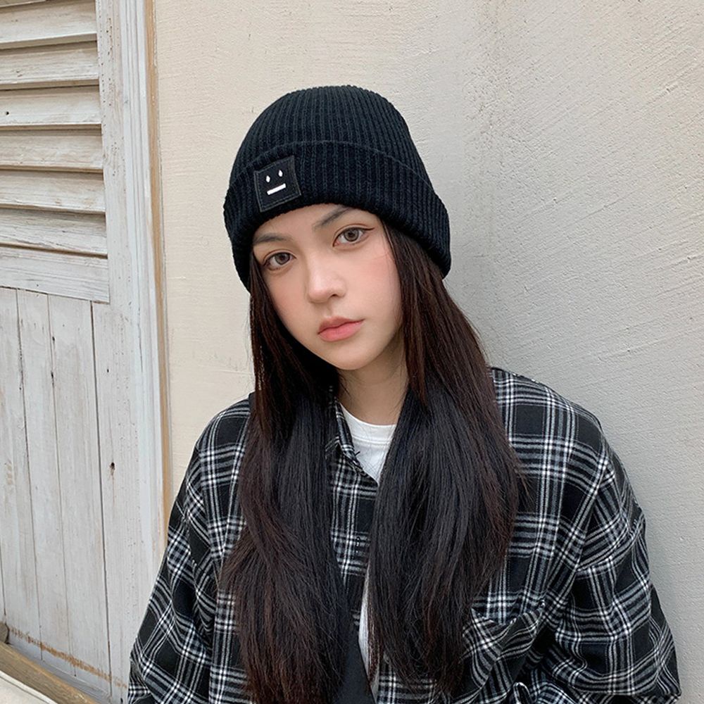 Mũ len dệt kim họa tiết mặt cười phong cách Hàn Quốc thời trang thu đông cho nam và nữ