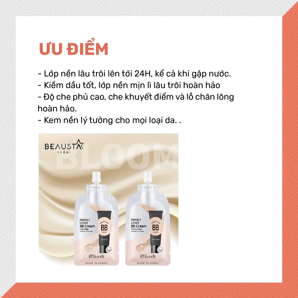 Kem Nền Che Khuyết Điểm 24H Lâu Trôi Beausta-Perfect Cover BB Cream Light Beige 10ml